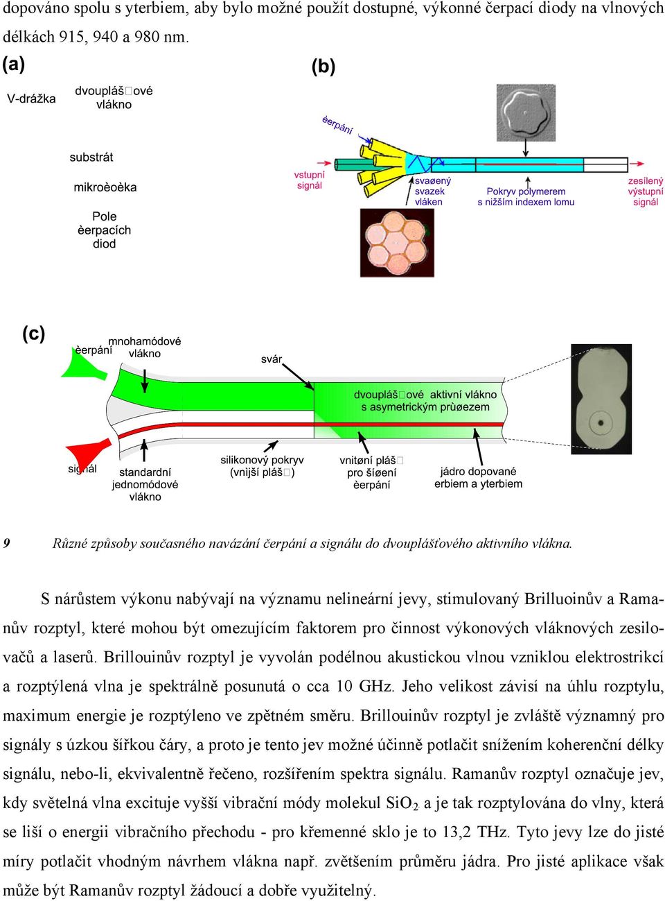 S nárůstem výkonu nabývají na významu nelineární jevy, stimulovaný Brilluoinův a Ramanův rozptyl, které mohou být omezujícím faktorem pro činnost výkonových vláknových zesilovačů a laserů.