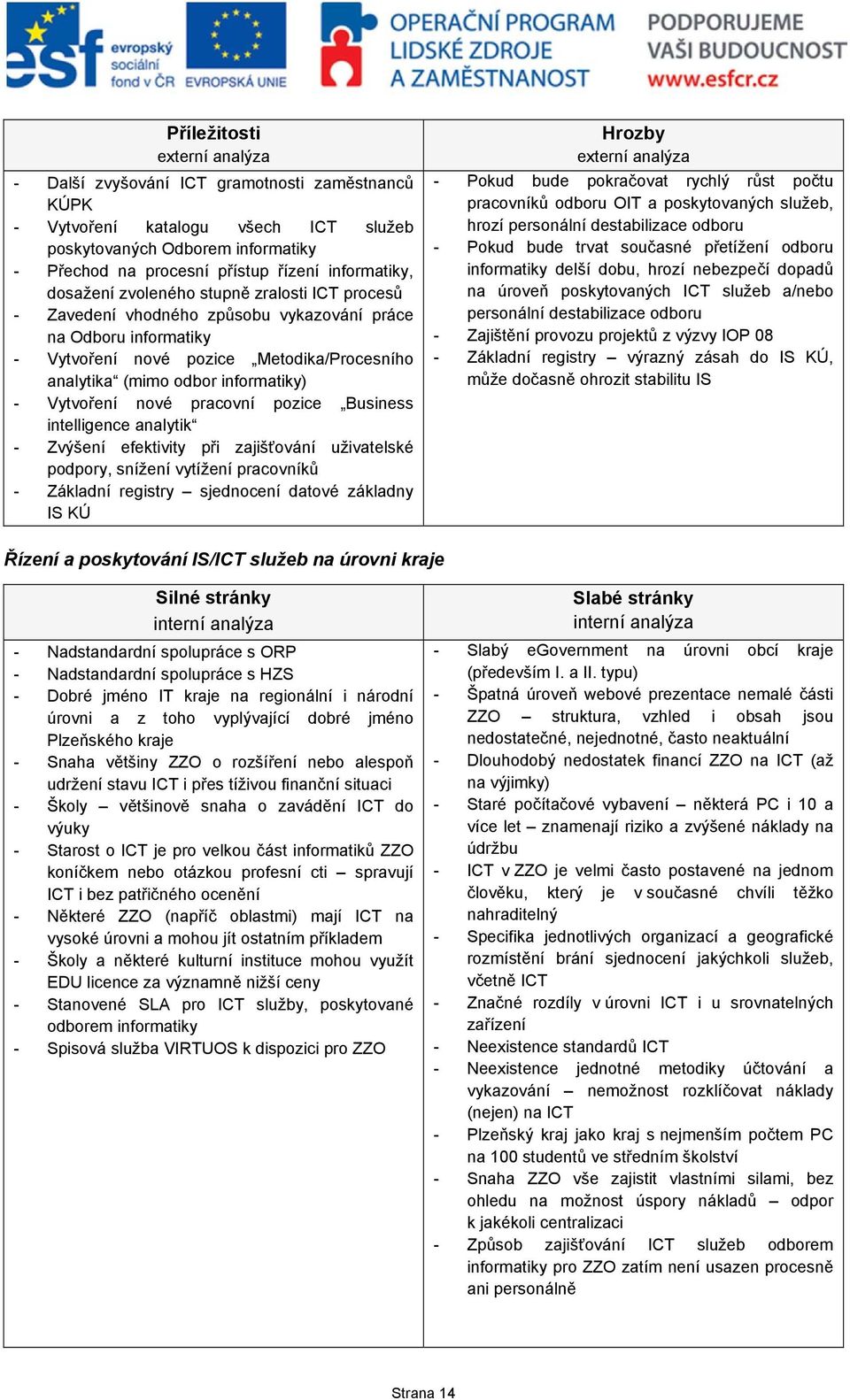 nové pracovní pozice Business intelligence analytik - Zvýšení efektivity při zajišťování uživatelské podpory, snížení vytížení pracovníků - Základní registry sjednocení datové základny IS KÚ Hrozby -