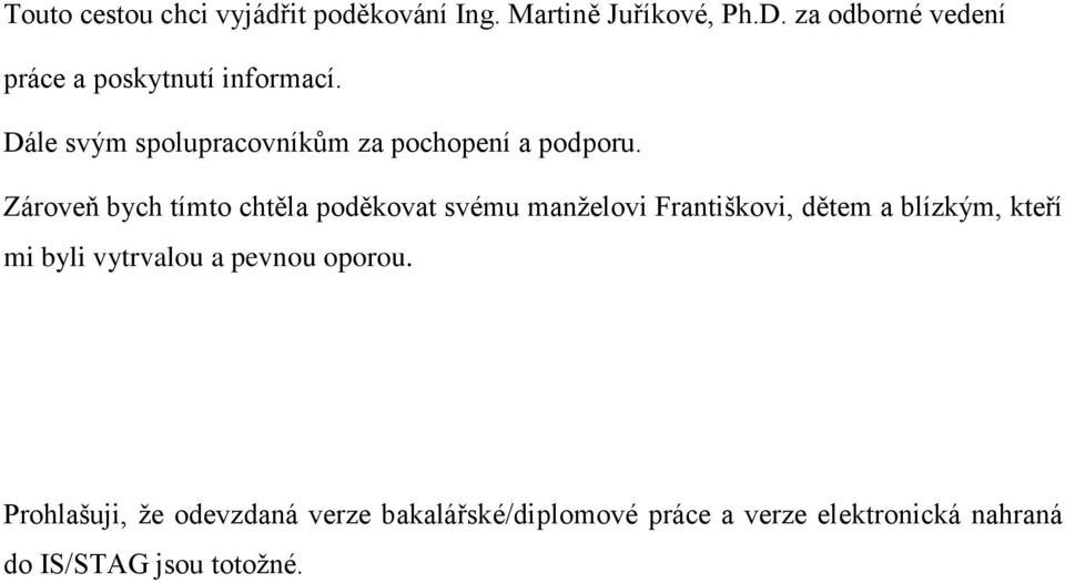 Zároveň bych tímto chtěla poděkovat svému manţelovi Františkovi, dětem a blízkým, kteří mi byli