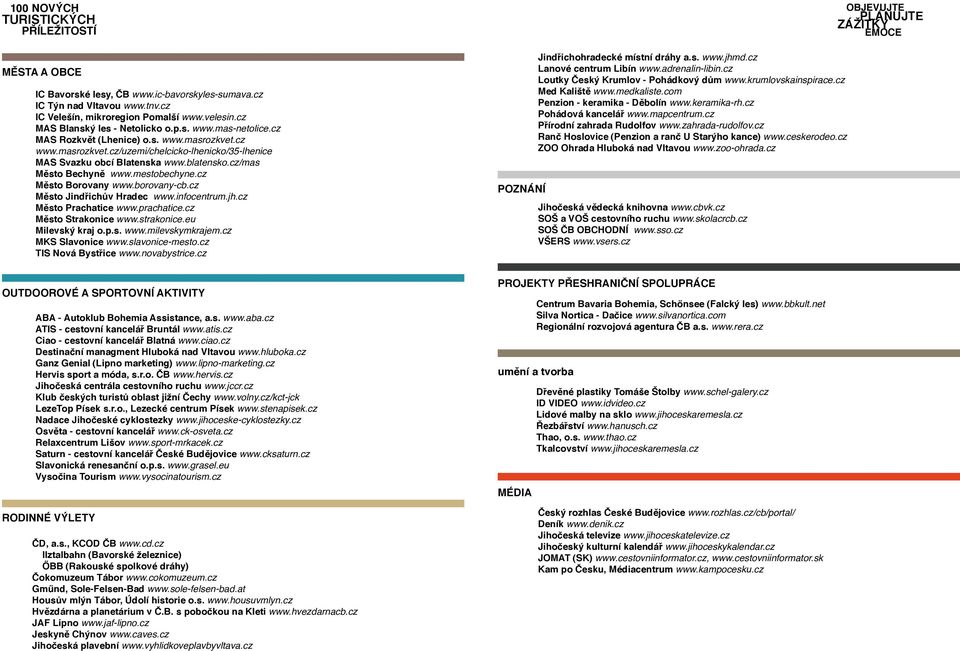 cz/mas Město Bechyně www.mestobechyne.cz Město Borovany www.borovany-cb.cz Město Jindřichův Hradec www.infocentrum.jh.cz Město Prachatice www.prachatice.cz Město Strakonice www.strakonice.
