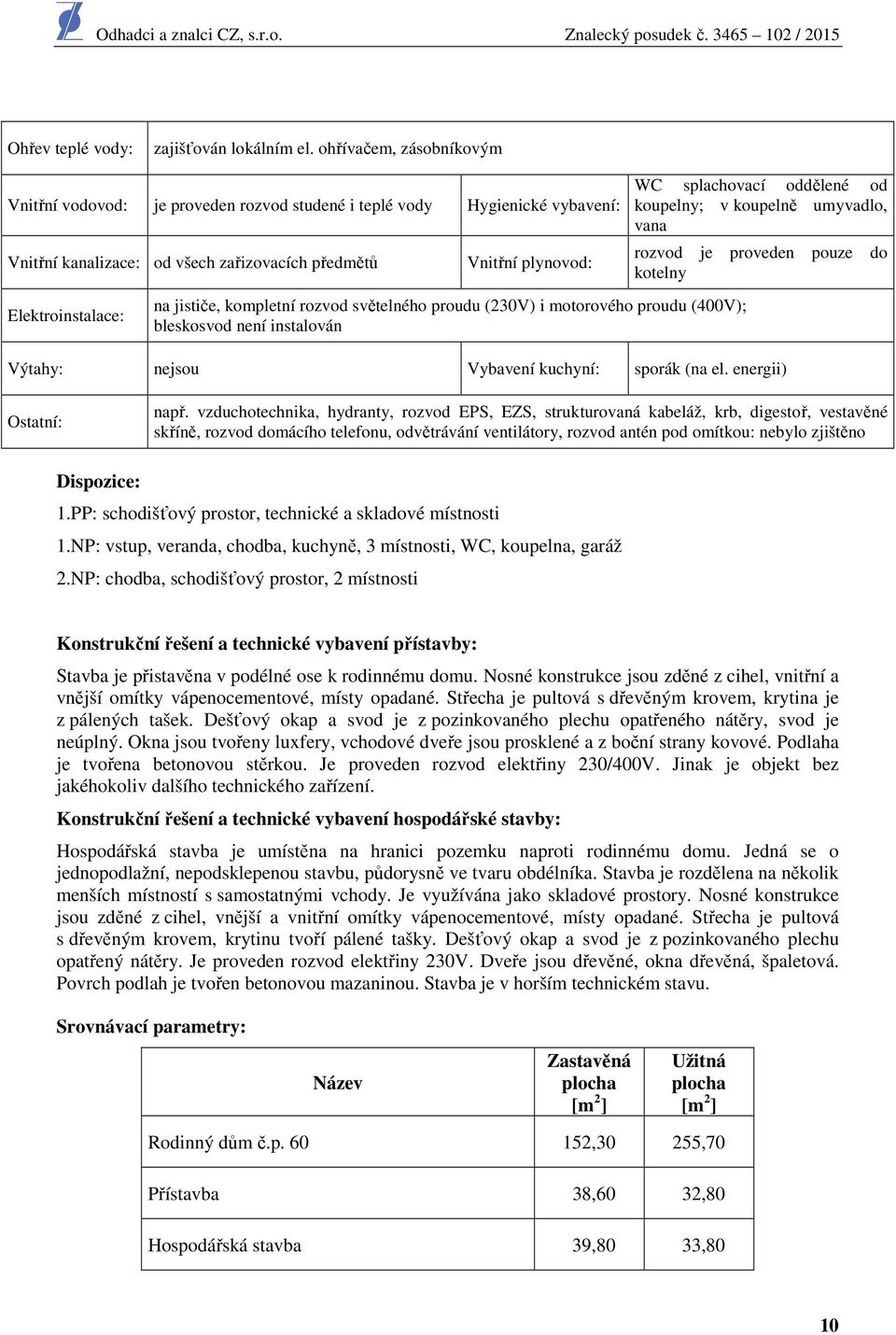 jističe, kompletní rozvod světelného proudu (230V) i motorového proudu (400V); bleskosvod není instalován WC splachovací oddělené od koupelny; v koupelně umyvadlo, vana rozvod je proveden pouze do