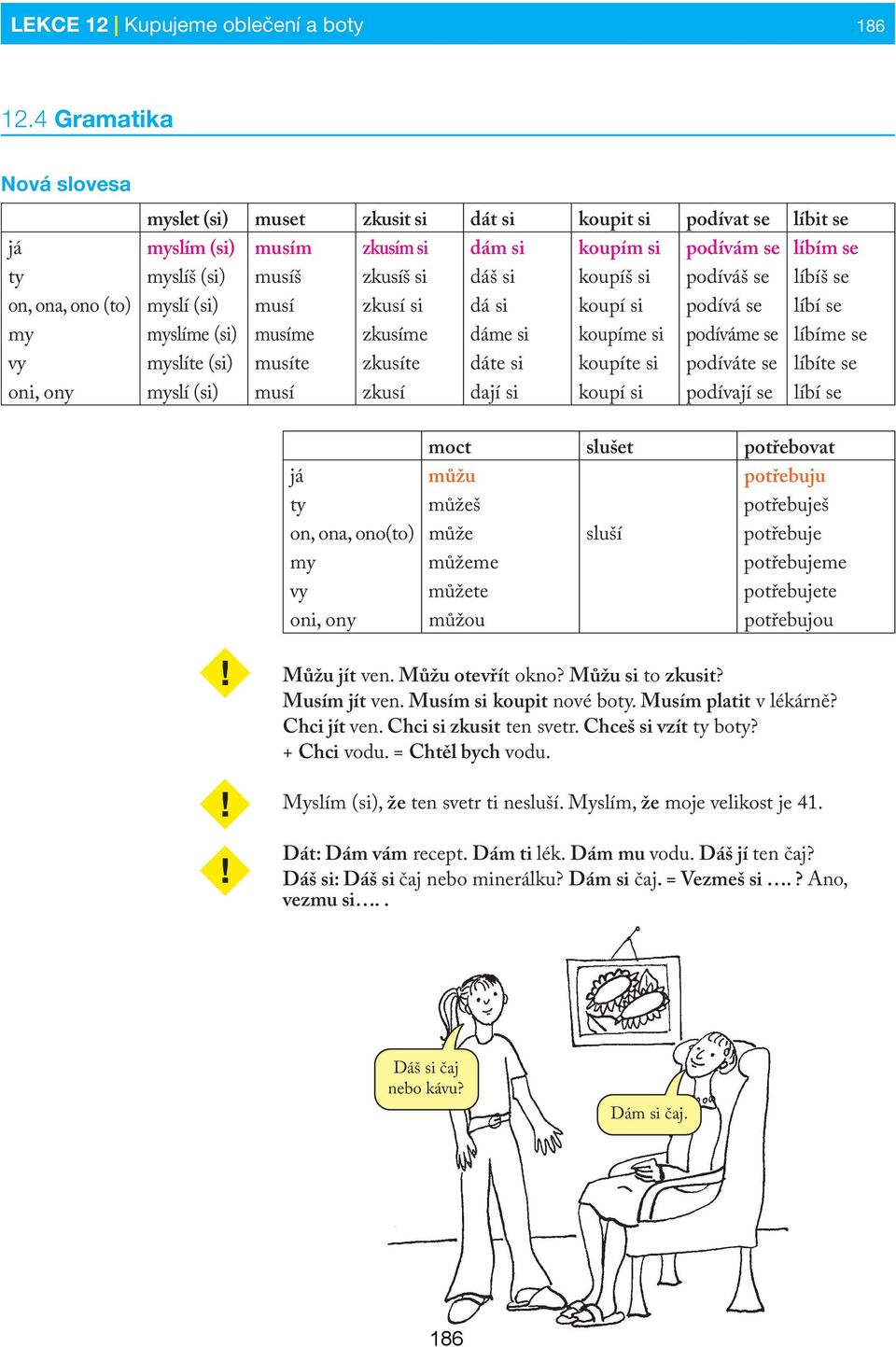 koupíš si podíváš se líbíš se on, ona, ono (to) myslí (si) musí zkusí si dá si koupí si podívá se líbí se my myslíme (si) musíme zkusíme dáme si koupíme si podíváme se líbíme se vy myslíte (si)