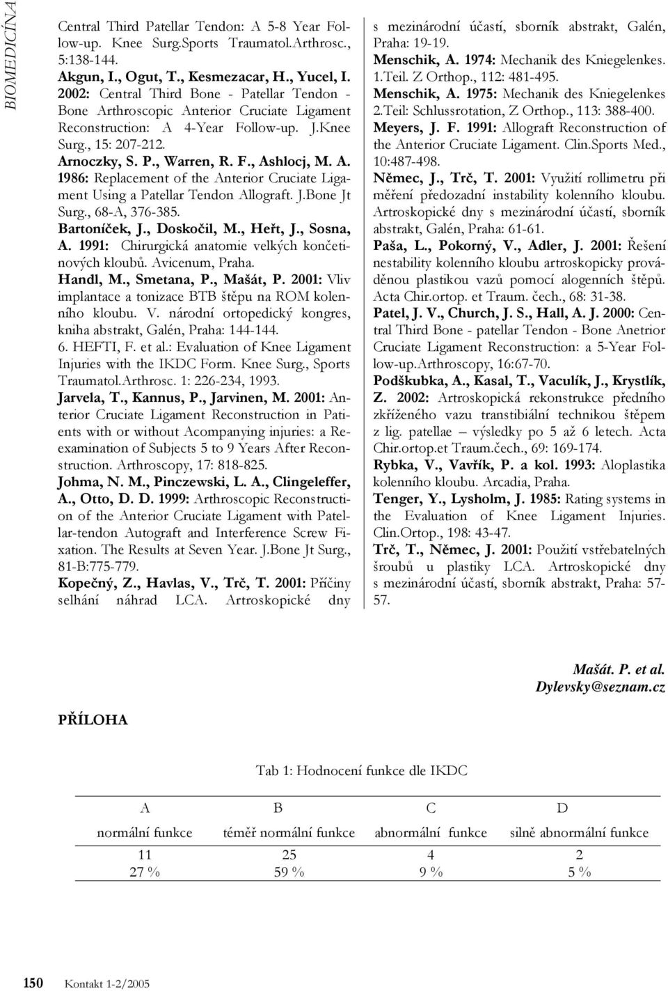 J.Bone Jt Surg., 68-A, 376-385. Bartoníček, J., Doskočil, M., Heřt, J., Sosna, A. 1991: Chirurgická anatomie velkých končetinových kloubů. Avicenum, Praha. Handl, M., Smetana, P., Mašát, P.