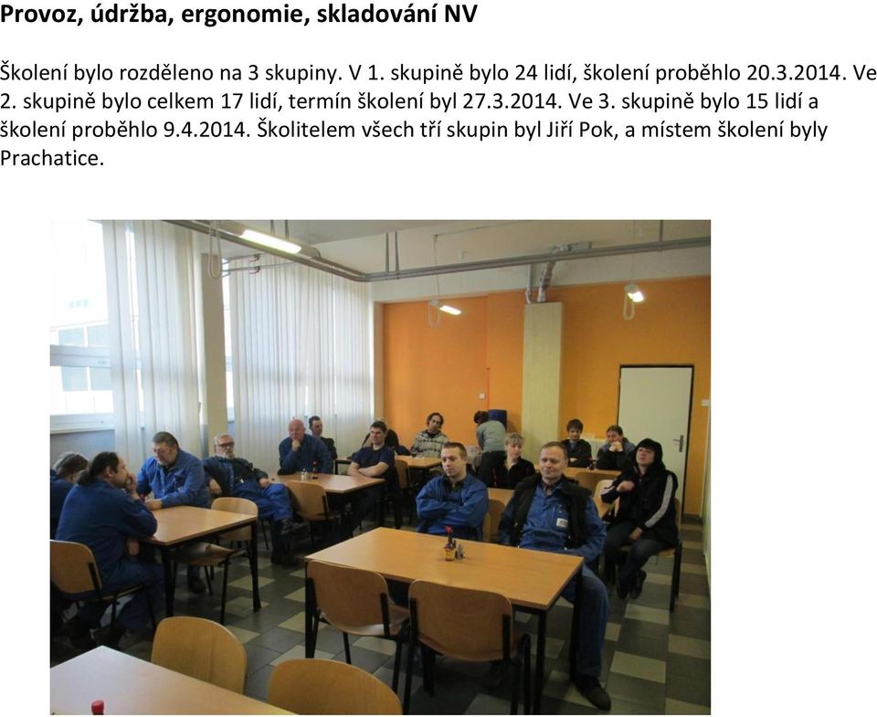 skupině bylo celkem 17 lidí, termín školení byl 27.3.2014. Ve 3.