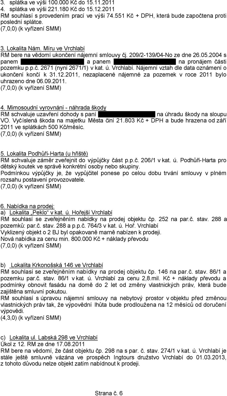 Danielem Kučerou na pronájem části pozemku p.p.č. 2671 (nyní 2671/1) v kat. ú. Vrchlabí. Nájemní vztah dle data oznámení o ukončení končí k 31.12.