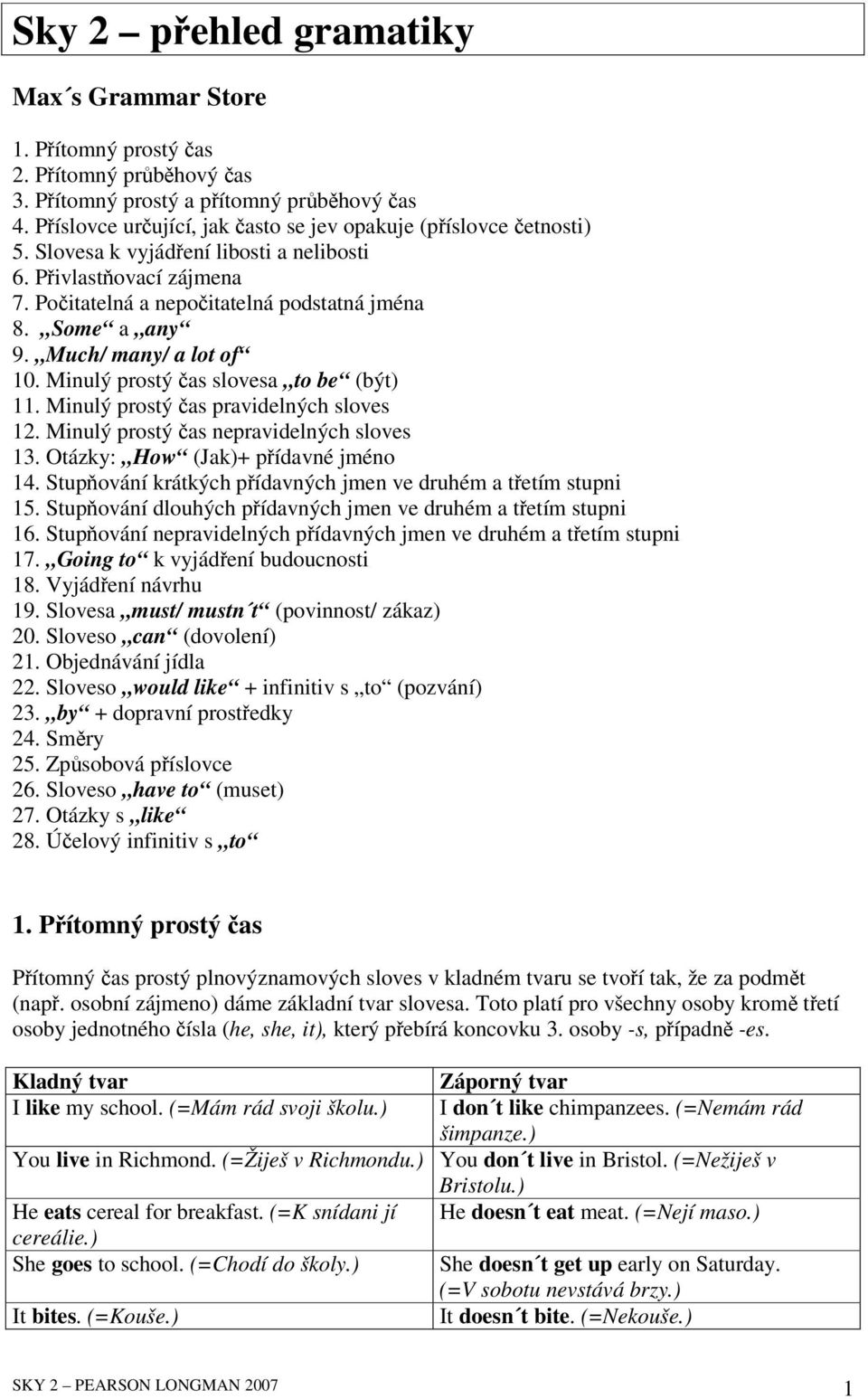 Minulý prostý as pravidelných sloves 12. Minulý prostý as nepravidelných sloves 13. Otázky: How (Jak)+ pídavné jméno 14. Stupování krátkých pídavných jmen ve druhém a tetím stupni 15.