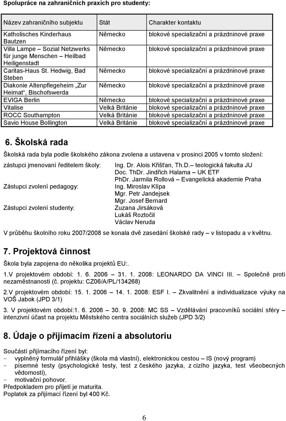 Hedwig, Bad Německo blokové specializační a prázdninové praxe Steben Diakonie Altenpflegeheim Zur Německo blokové specializační a prázdninové praxe Heimat, Bischofswerda EVIGA Berlin Německo blokové