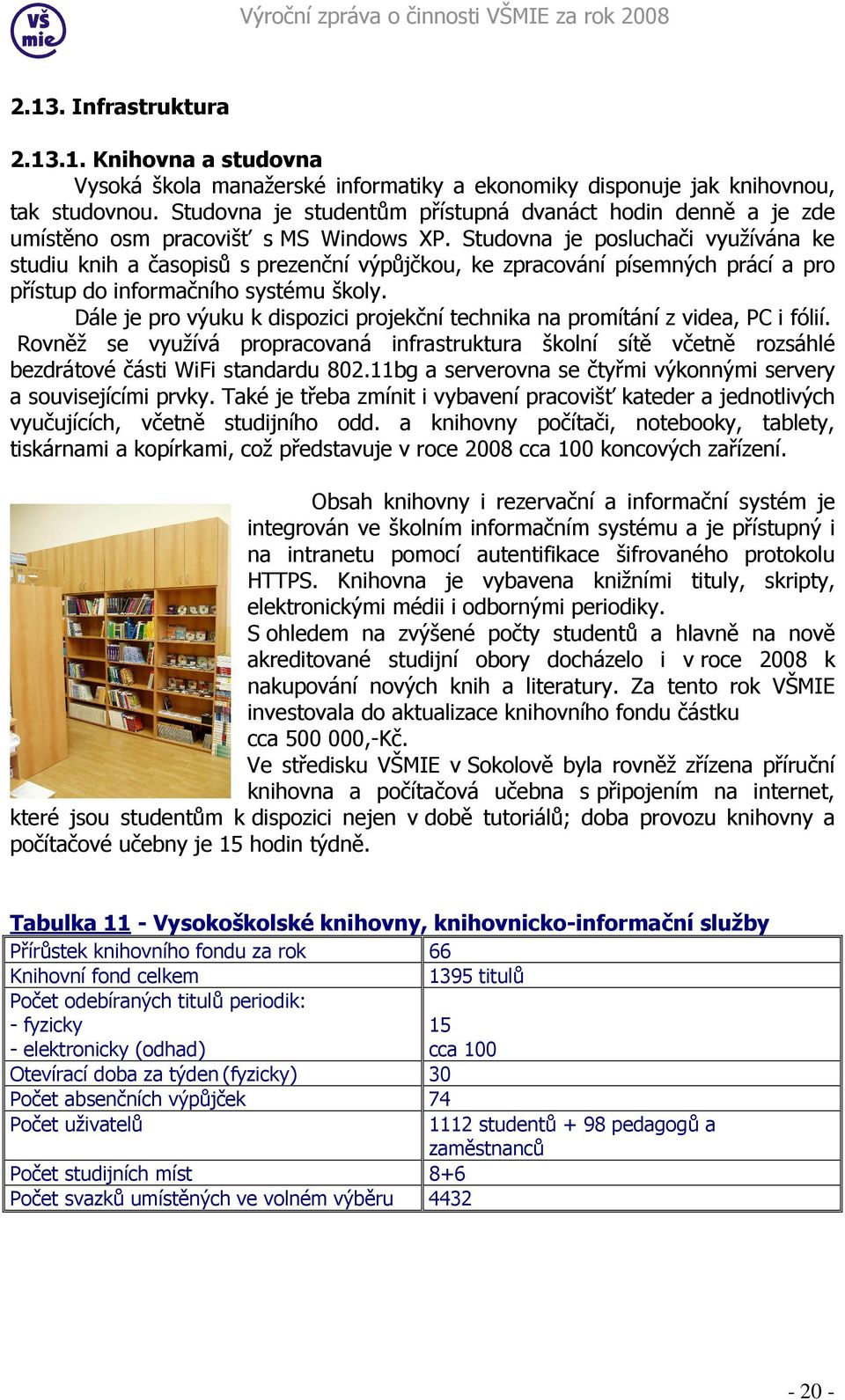 Studovna je posluchači využívána ke studiu knih a časopisů s prezenční výpůjčkou, ke zpracování písemných prácí a pro přístup do informačního systému školy.