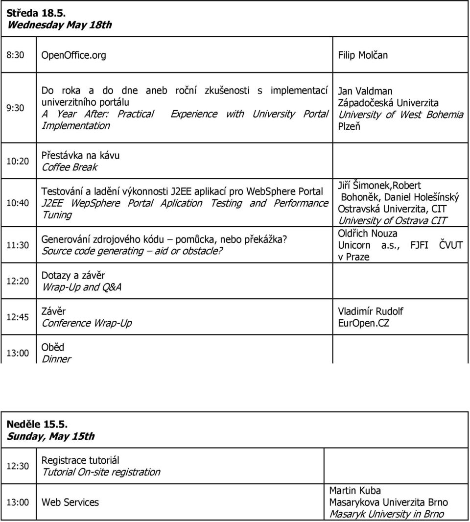 Univerzita University of West Bohemia Plzeň 10:20 10:40 11:30 12:20 Přestávka na kávu Coffee Break Testování a ladění výkonnosti J2EE aplikací pro WebSphere Portal J2EE WepSphere Portal Aplication