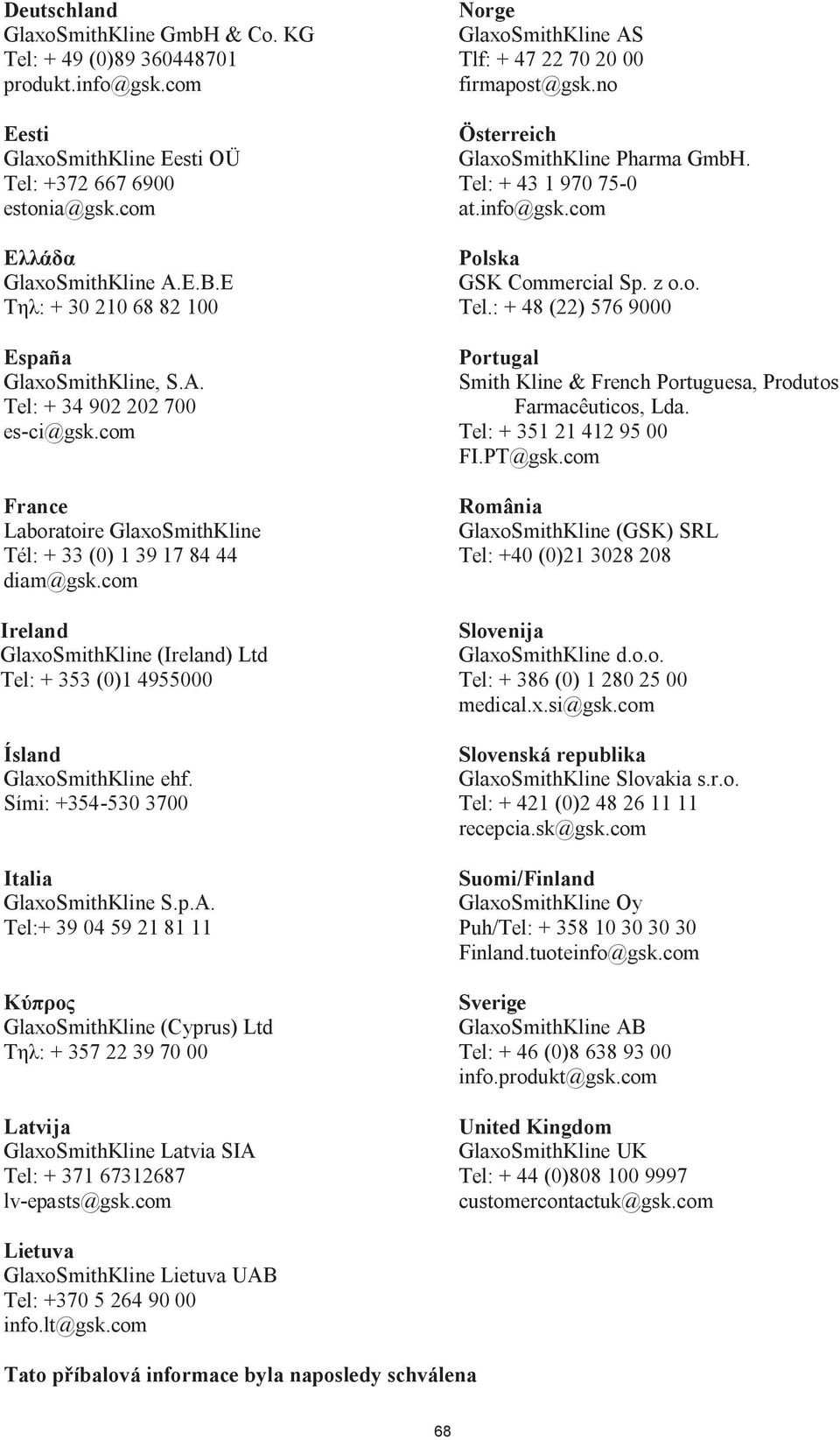 com Ireland GlaxoSmithKline (Ireland) Ltd Tel: + 353 (0)1 4955000 Ísland GlaxoSmithKline ehf. Sími: +354-530 3700 Italia GlaxoSmithKline S.p.A.