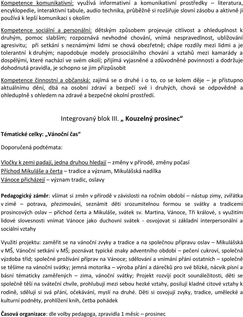 agresivitu; při setkání s neznámými lidmi se chová obezřetně; chápe rozdíly mezi lidmi a je tolerantní k druhým; napodobuje modely prosociálního chování a vztahů mezi kamarády a dospělými, které