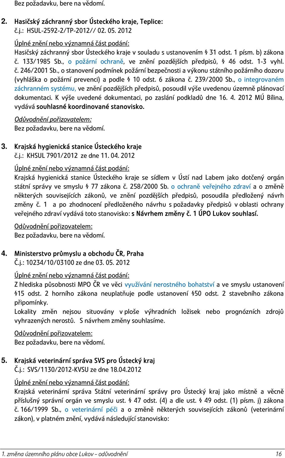 , o požární ochraně, ve znění pozdějších předpisů, 46 odst. 1-3 vyhl. č. 246/2001 Sb.