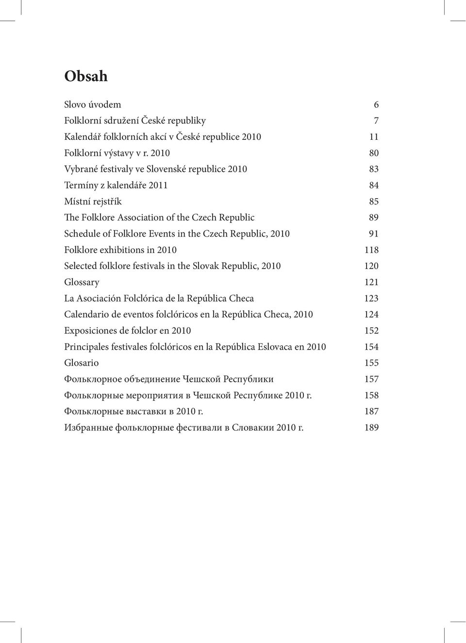 Republic, 2010 91 Folklore exhibitions in 2010 118 Selected folklore festivals in the Slovak Republic, 2010 120 Glossary 121 La Asociación Folclórica de la República Checa 123 Calendario de eventos