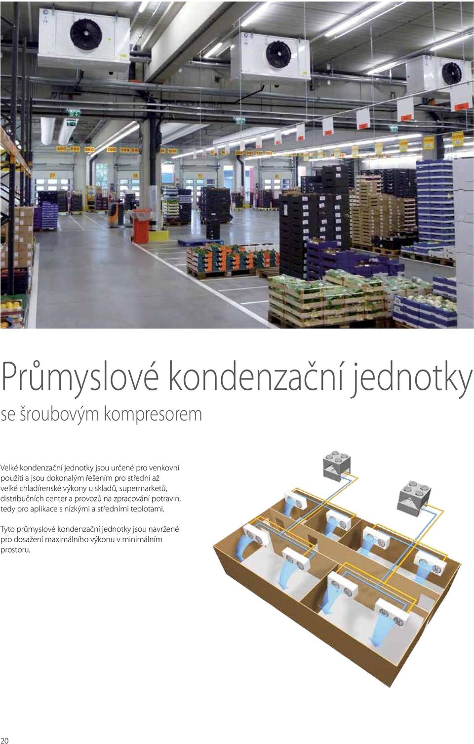 supermarketů, distribučních center a provozů na zpracování potravin, tedy pro aplikace s nízkými a