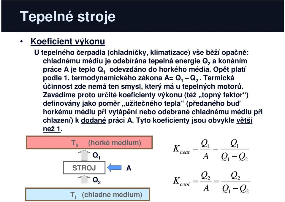 Zaáíme roo určié koeficieny ýkonu (éž oný fakor ) efinoány jako oměr užiečného ela (řeaného buď horkému méiu ři yáění nebo oebrané chlanému