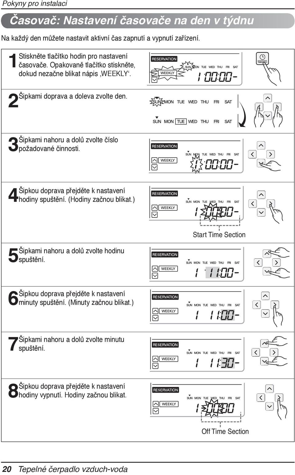 Start Time Section Start Time Section Start Time Section Šipkou doprava přejděte k nastavení 4 hodiny spuštění. (Hodiny začnou blikat.