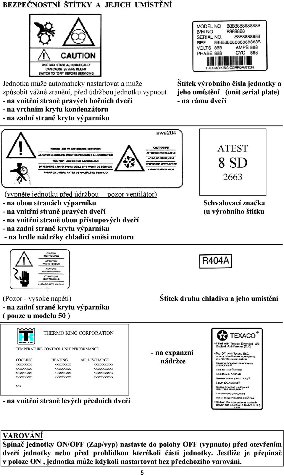 nìch dve"ì - na r mu dve"ì - na vrchnìm krytu kondenz toru - na zadnì stran# krytu v parnìku ATEST 8 SD 2663 (vypn#te jednotku p"ed drûbou pozor ventil tor) - na obou stran ch v parnìku SchvalovacÌ