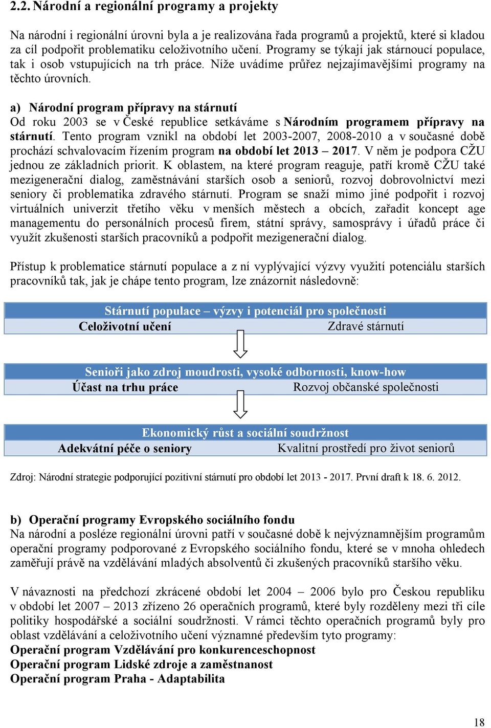 a) Národní program přípravy na stárnutí Od roku 2003 se v České republice setkáváme s Národním programem přípravy na stárnutí.