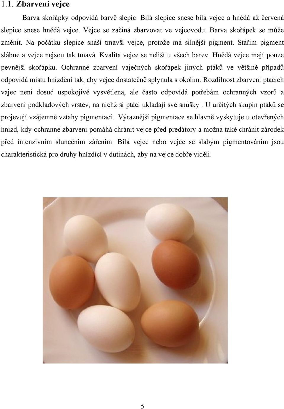 Hnědá vejce mají pouze pevnější skořápku. Ochranné zbarvení vaječných skořápek jiných ptáků ve většině případů odpovídá místu hnízdění tak, aby vejce dostatečně splynula s okolím.
