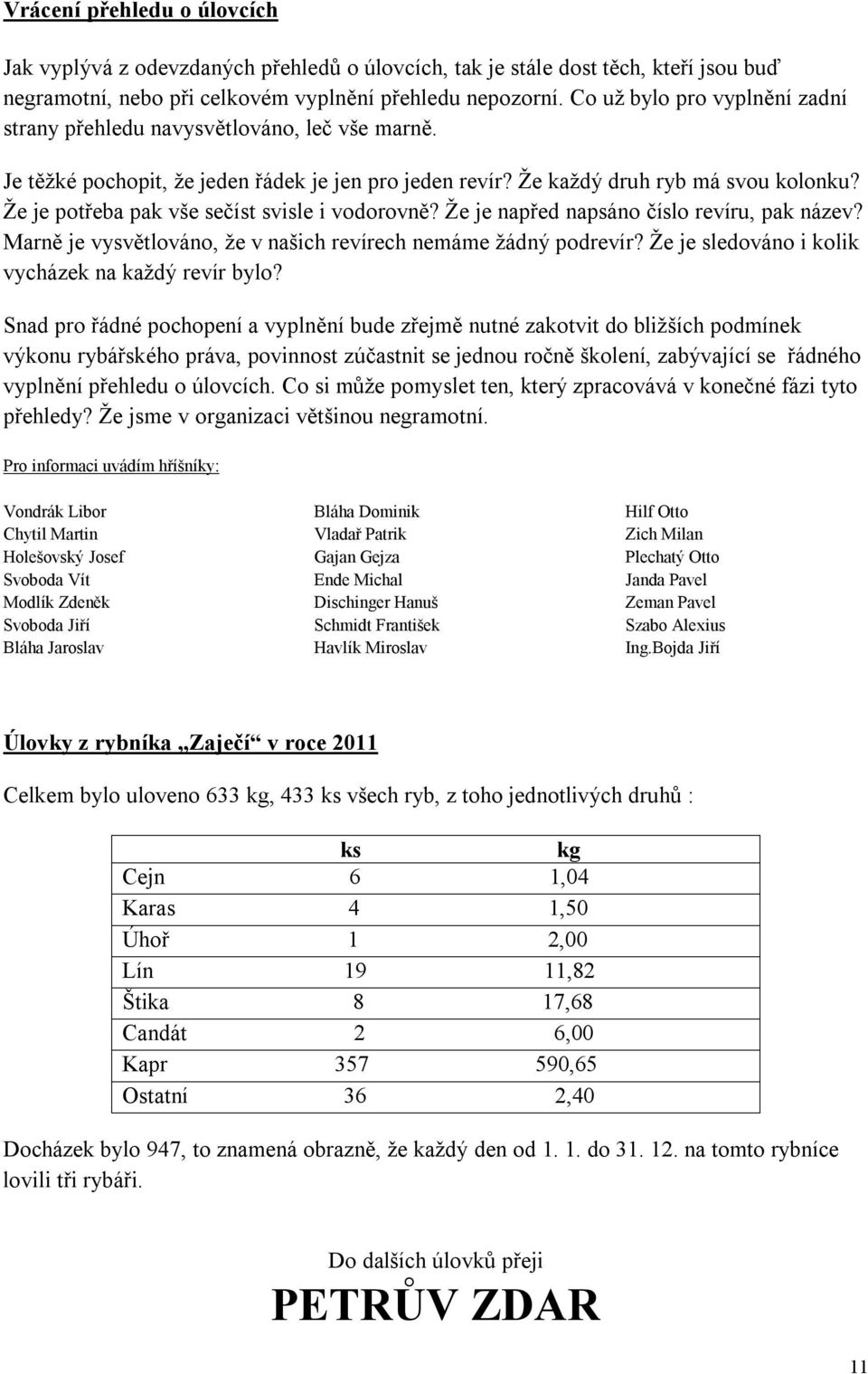 Že je potřeba pak vše sečíst svisle i vodorovně? Že je napřed napsáno číslo revíru, pak název? Marně je vysvětlováno, že v našich revírech nemáme žádný podrevír?