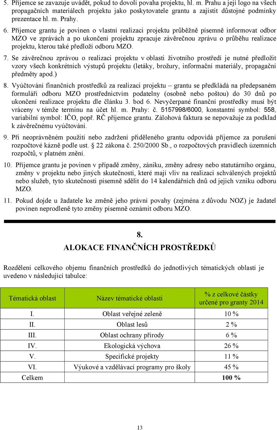 Příjemce grantu je povinen o vlastní realizaci projektu průběžně písemně informovat odbor MZO ve zprávách a po ukončení projektu zpracuje závěrečnou zprávu o průběhu realizace projektu, kterou také