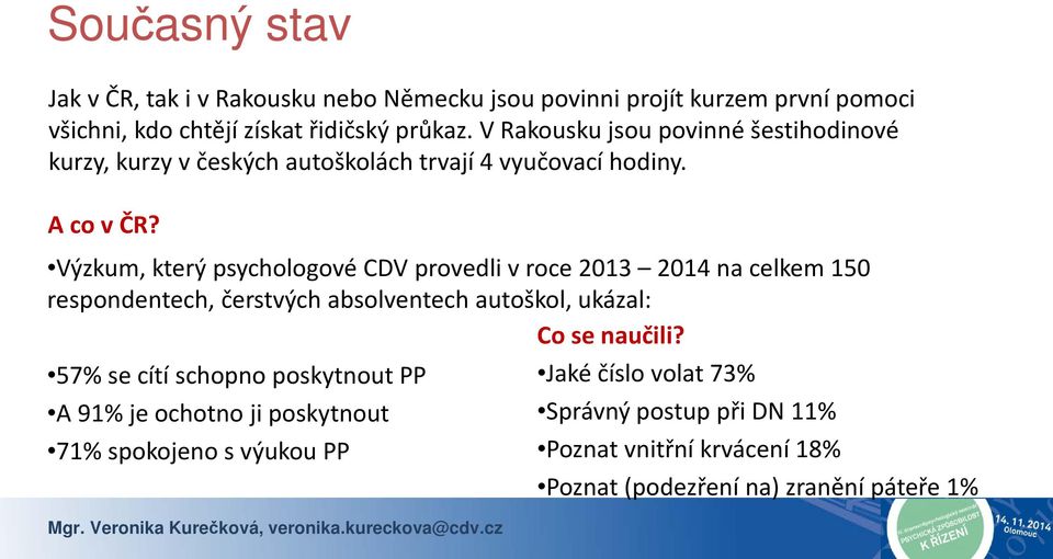 Výzkum, který psychologové CDV provedli v roce 2013 2014 na celkem 150 respondentech, čerstvých absolventech autoškol, ukázal: Co se naučili?