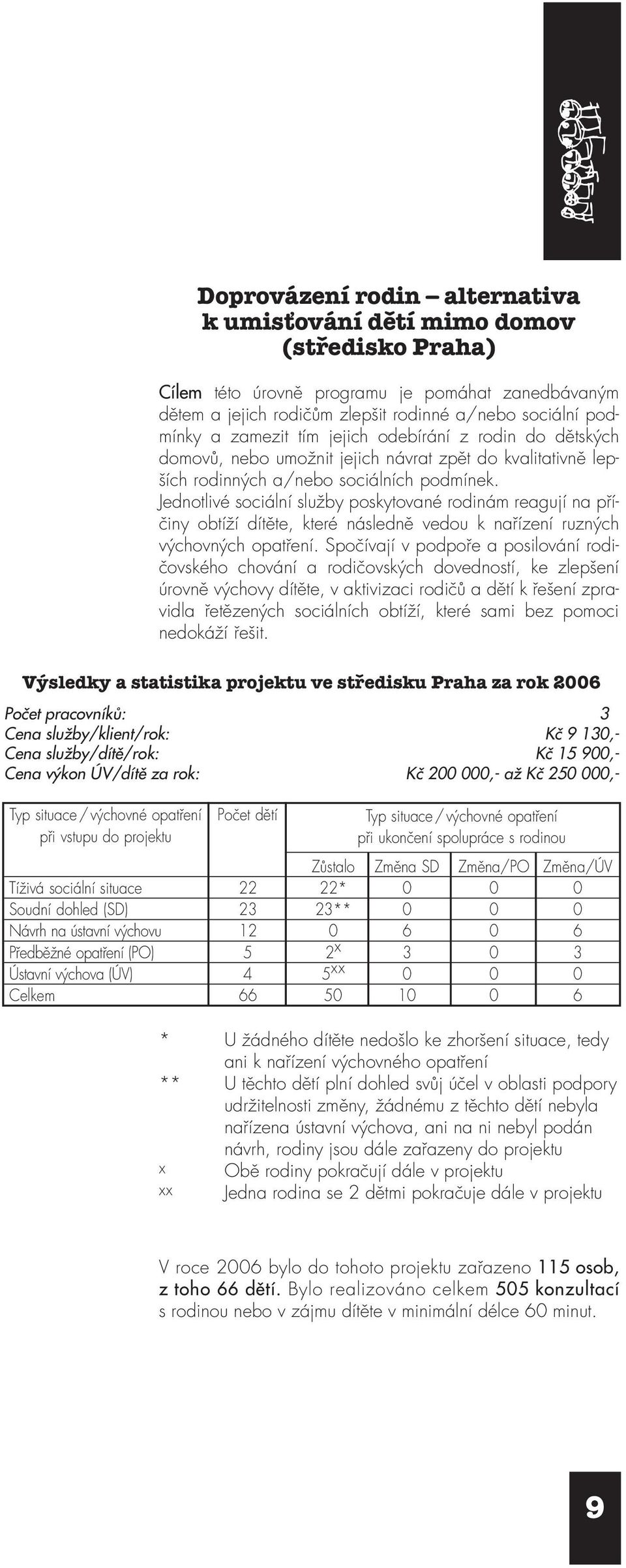 Jednotlivé sociální služby poskytované rodinám reagují na příčiny obtíží dítěte, které následně vedou k nařízení ruzných výchovných opatření.