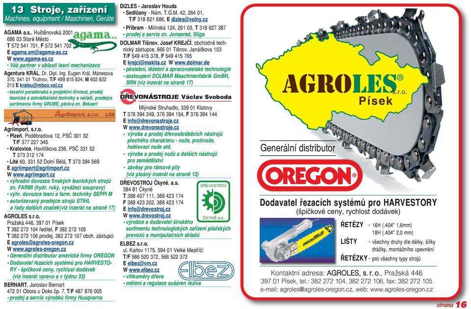 cz taxační poradenská a projekční činnost, prodej lesnické a zahrádkářské techniky a nářádí, prodejce sortimentu firmy GRUBE, pletiva zn. Bekaert Agriimport, s.r.o. Plzeň, Podě bra do va 12, PSČ 301 32 T/F 377 227 345 Kralovice, Havlíčkova 236, PSČ 331 52 T 373 312 174 Líté 60, 331 52 Dolní Bělá, T 373 394 569 E agriimport@agriimport.