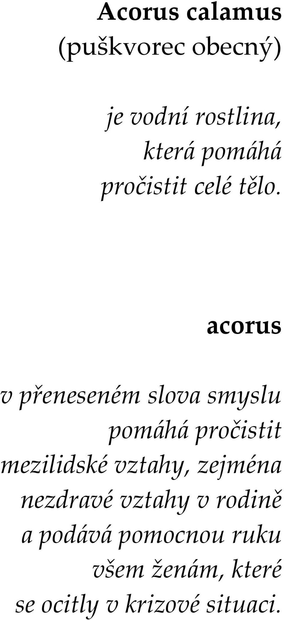 acorus v přeneseném slova smyslu pomáhá pročistit mezilidské