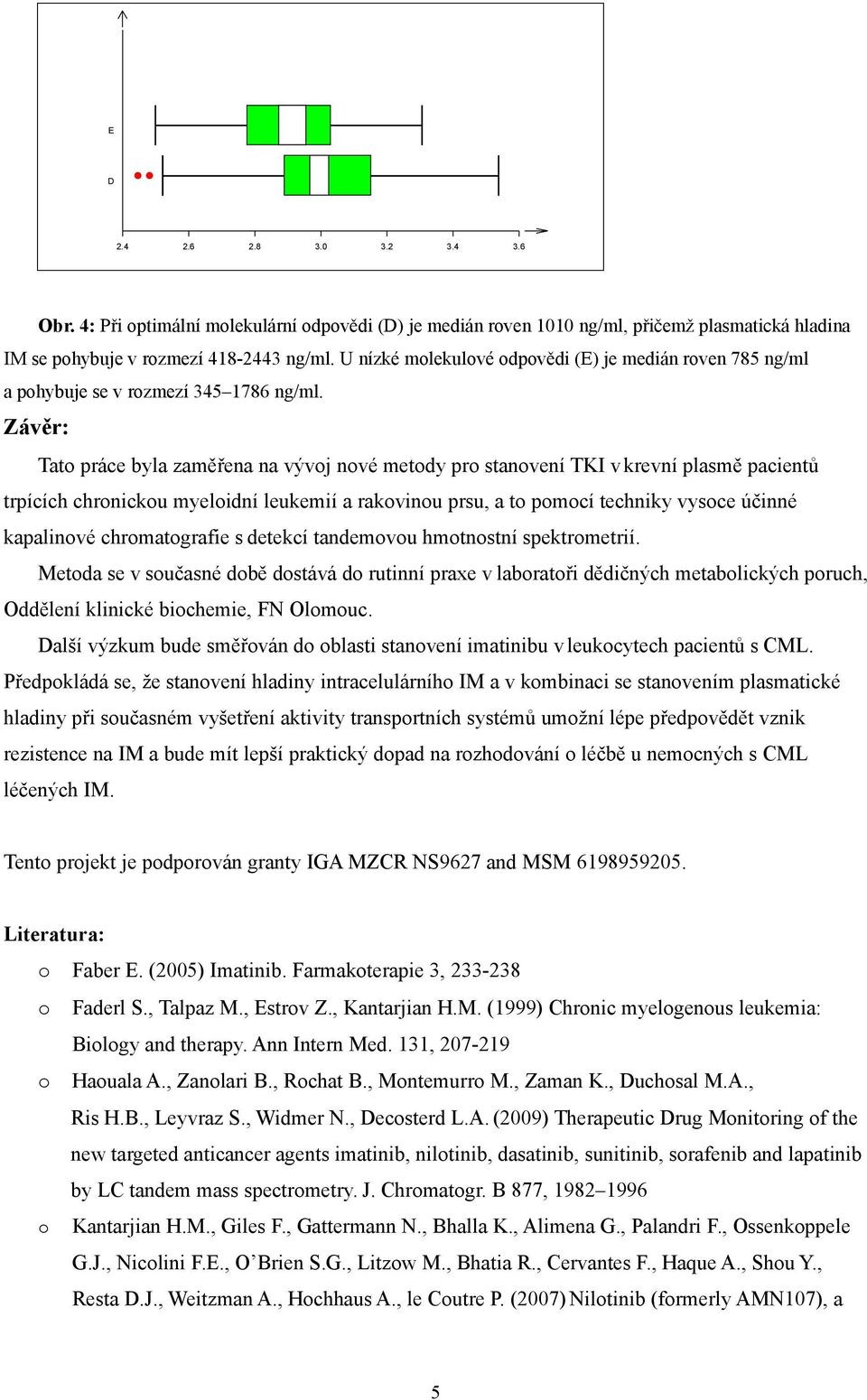 Závěr: Tato práce byla zaměřena na vývoj nové metody pro stanovení TKI v krevní plasmě pacientů trpících chronickou myeloidní leukemií a rakovinou prsu, a to pomocí techniky vysoce účinné kapalinové