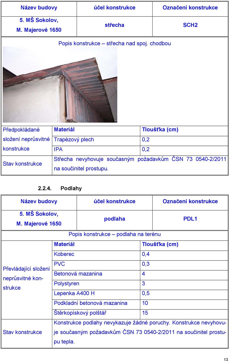 prostupu. 2.2.4. Podlahy Název budovy účel konstrukce Označení konstrukce 5. MŠ Sokolov, M.