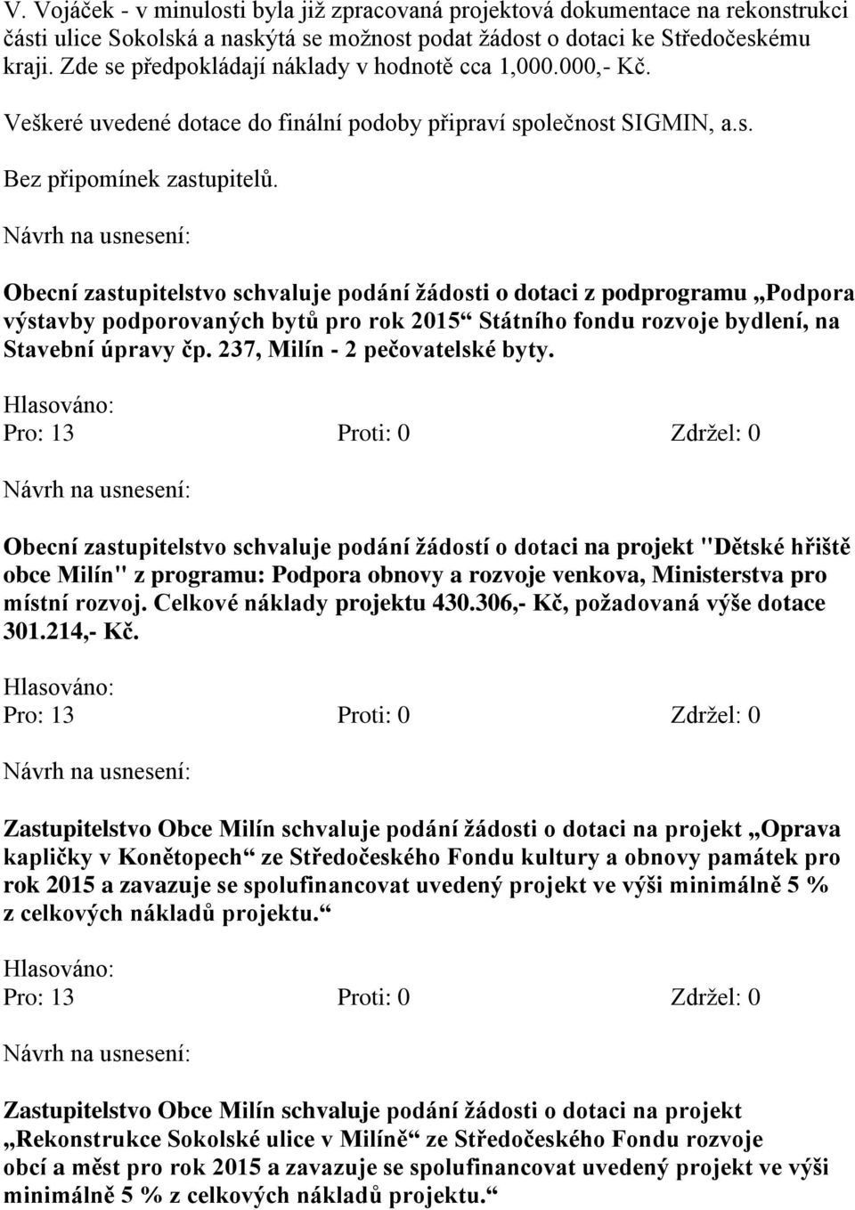 Obecní zastupitelstvo schvaluje podání žádosti o dotaci z podprogramu Podpora výstavby podporovaných bytů pro rok 2015 Státního fondu rozvoje bydlení, na Stavební úpravy čp.