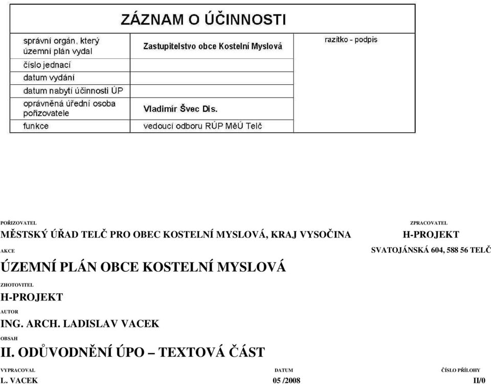 KOSTELNÍ MYSLOVÁ ZHOTOVITEL H-PROJEKT AUTOR ING. ARCH.