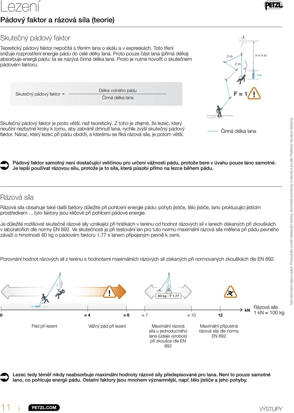 Proto je nutné hovořit o skutečném pádovém faktoru. 2 m 2 m h 4 m ++ Skutečný pádový faktor = Délka volného pádu Činná délka lana F 1 Skutečný pádový faktor je proto větší, než teoretický.