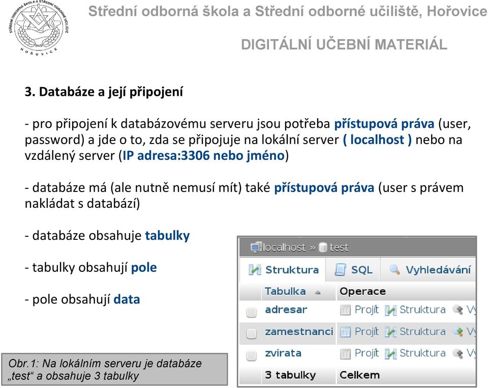 databáze má (ale nutně nemusí mít) také přístupová práva (user s právem nakládat s databází) - databáze obsahuje