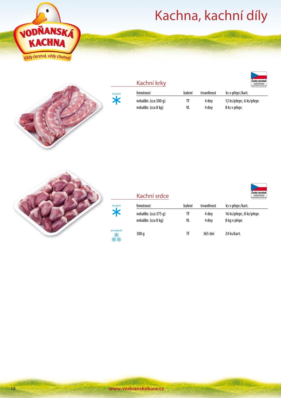 (cca 8 kg) VL 4 dny 8 ks v přepr. Kachní srdce ks v přepr./kart. nekalibr.