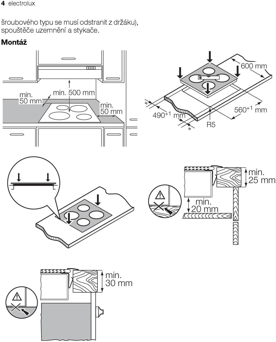Montáž 600 mm min. 50 mm min. 500 mm min.