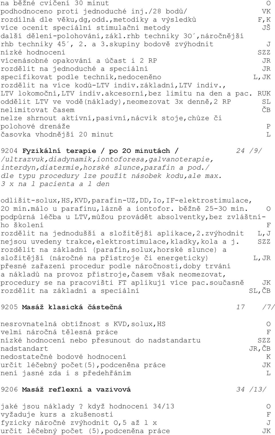 skupiny bodově zvýhodnit J nízké hodnocení SZZ vícenásobné opakování a účast i 2 RP JR rozdělit na jednoduché a speciální JR specifikovat podle technik,nedoceněno L,JK rozdělit na více kodů-ltv indiv.