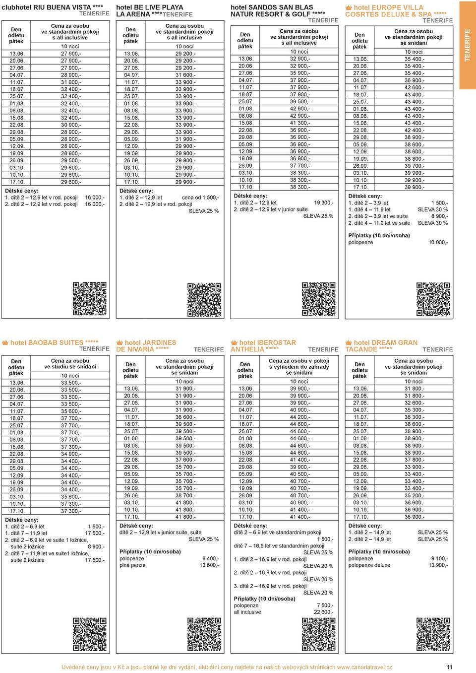 pokoji 16 000,- 2. dítě 2 12,9 let v rod. pokoji 16 000,- hotel BE LIVE PLAYA LA ARENA **** 13.06. 29 200,- 20.06. 29 200,- 27.06. 29 200,- 04.07. 31 600,- 11.07. 33 900,- 18.07. 33 900,- 25.07. 33 900,- 01.