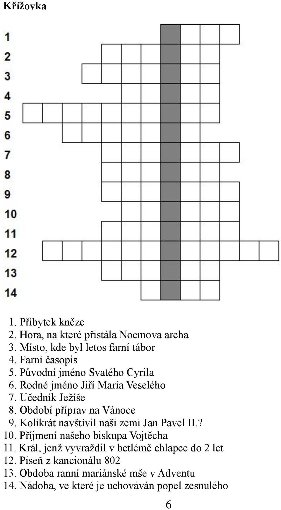 Kolikrát navštívil naši zemi Jan Pavel II.? 10. Příjmení našeho biskupa Vojtěcha 11.