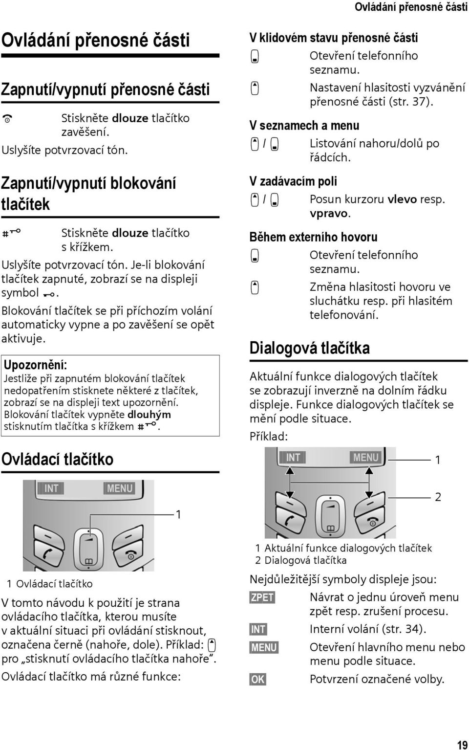 Blokování tlačítek se při příchozím volání automaticky vypne a po zavěšení se opět aktivuje.