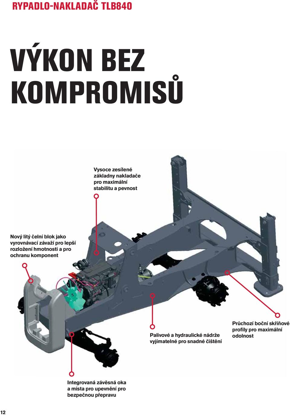 pro ochranu komponent Palivové a hydraulické nádrže vyjímatelné pro snadné čištění Průchozí boční