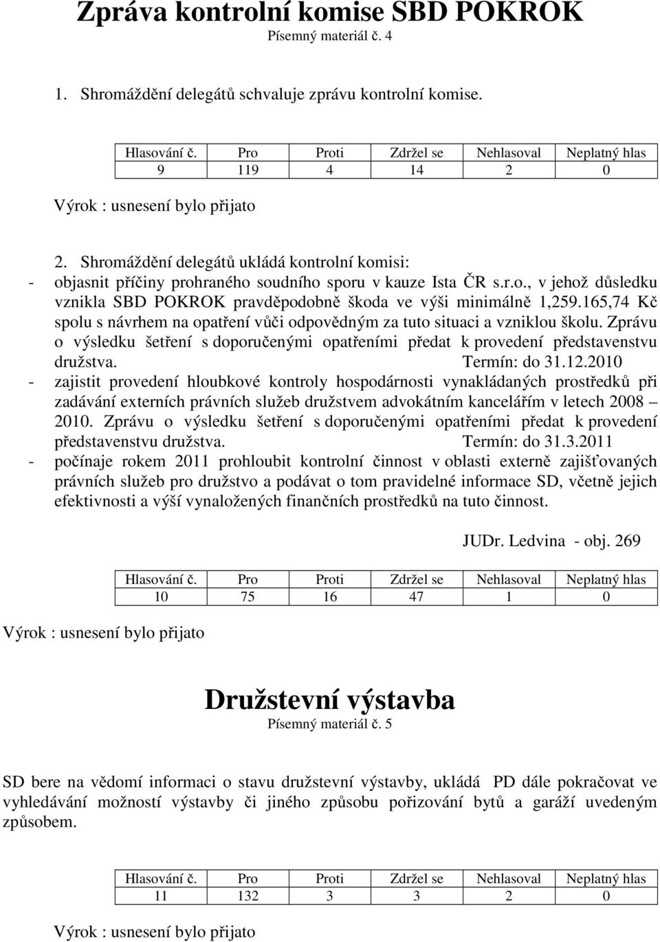 165,74 Kč spolu s návrhem na opatření vůči odpovědným za tuto situaci a vzniklou školu. Zprávu o výsledku šetření s doporučenými opatřeními předat k provedení představenstvu družstva. Termín: do 31.