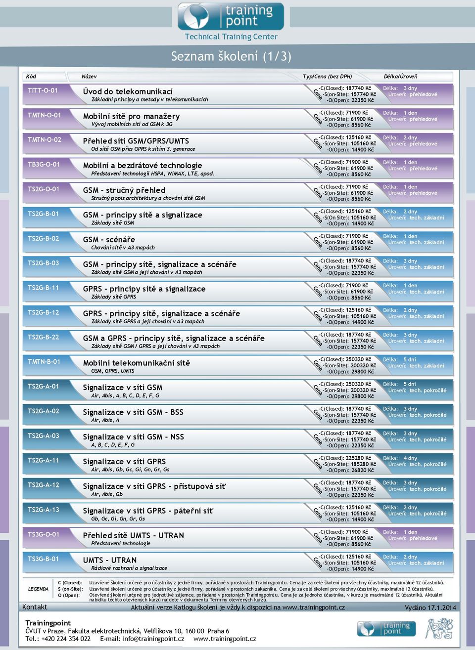 sítím 3. generace -C: 125160 Kč -S: 105160 Kč -O: 14900 Kč Délka: 2 dny Úroveň: TB3G-O-01 Mobilní a bezdrátové technologie Představení technologií HSPA, WiMAX, LTE, apod.