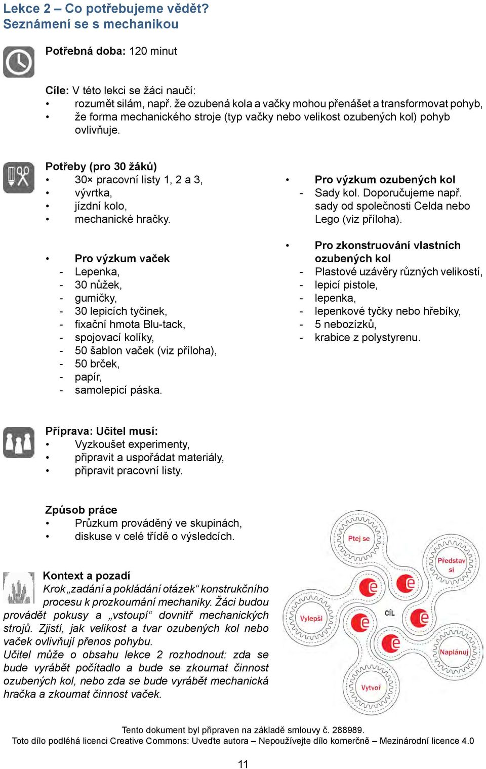 Potřeby (pro 30 žáků) 30 pracovní listy 1, 2 a 3, vývrtka, jízdní kolo, mechanické hračky.