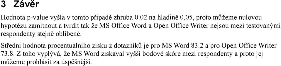 testovanými respondenty stejně oblíbené. Střední hodnota procentuálního zisku z dotazníků je pro MS Word 83.