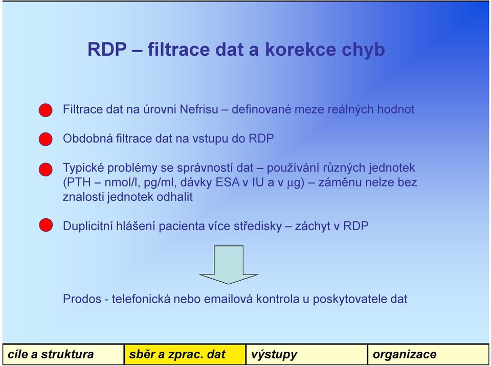 (PTH nmol/l, pg/ml, dávky ESA v IU a v µg) záměnu nelze bez znalosti jednotek odhalit Duplicitní