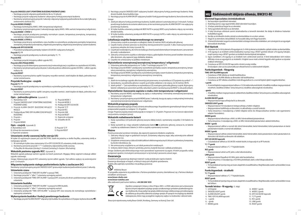 temperaturę/wilgotność. Naciskamy i przytrzymujemy przez 3 sekundy kasując zapisy MAKS. i MIN. wartości temperatury/wilgotności.