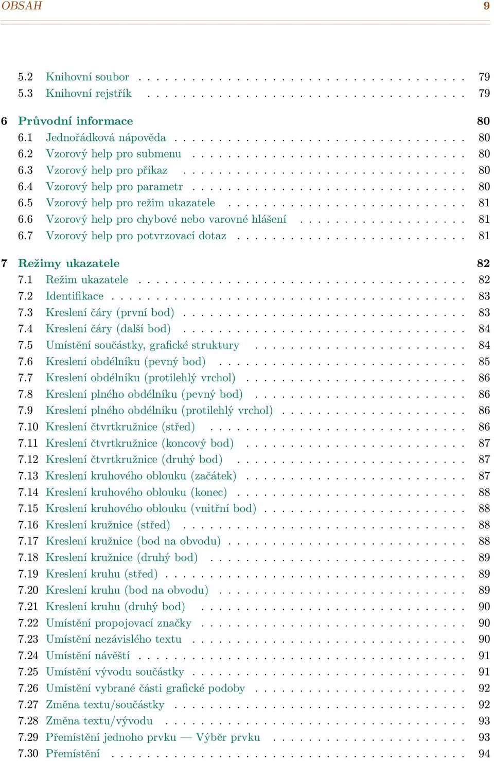 .......................... 81 6.6 Vzorový help pro chybové nebo varovné hlášení................... 81 6.7 Vzorový help pro potvrzovací dotaz.......................... 81 7 Režimy ukazatele 82 7.