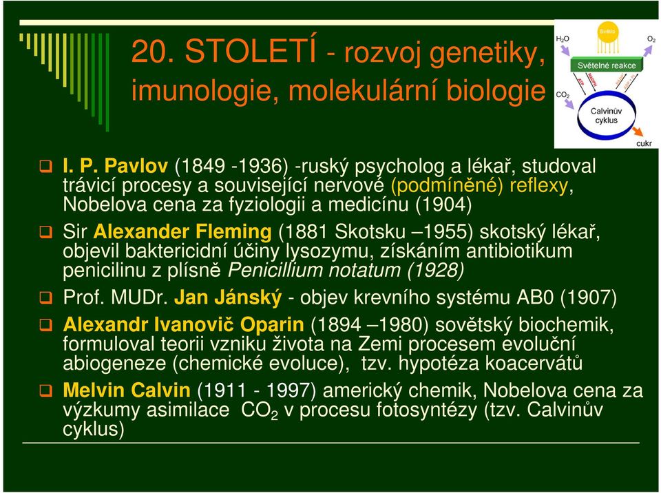 Skotsku 1955) skotský lékař, objevil baktericidní účiny lysozymu, získáním antibiotikum penicilinu z plísně Penicillium notatum (1928) Prof. MUDr.